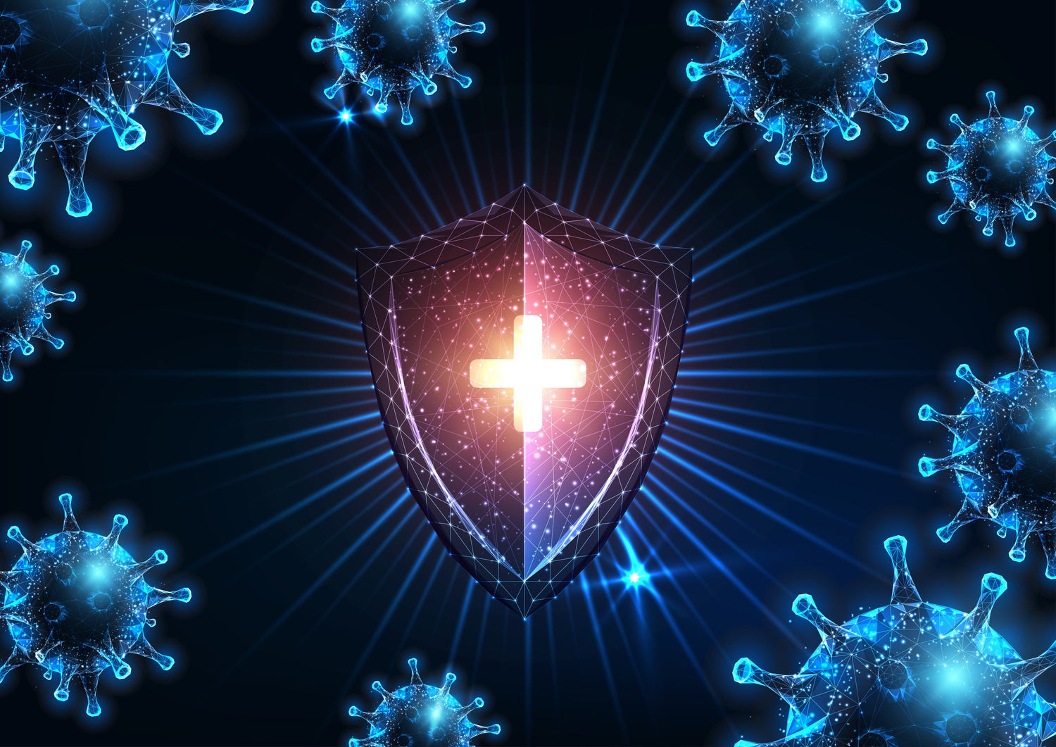 shield surrounded by bacteria