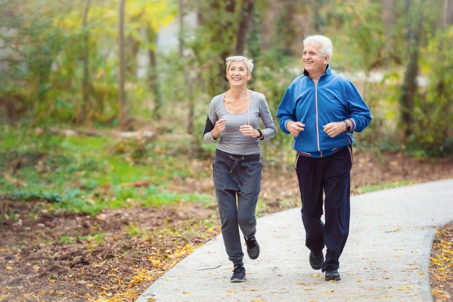 elderly couple jogging