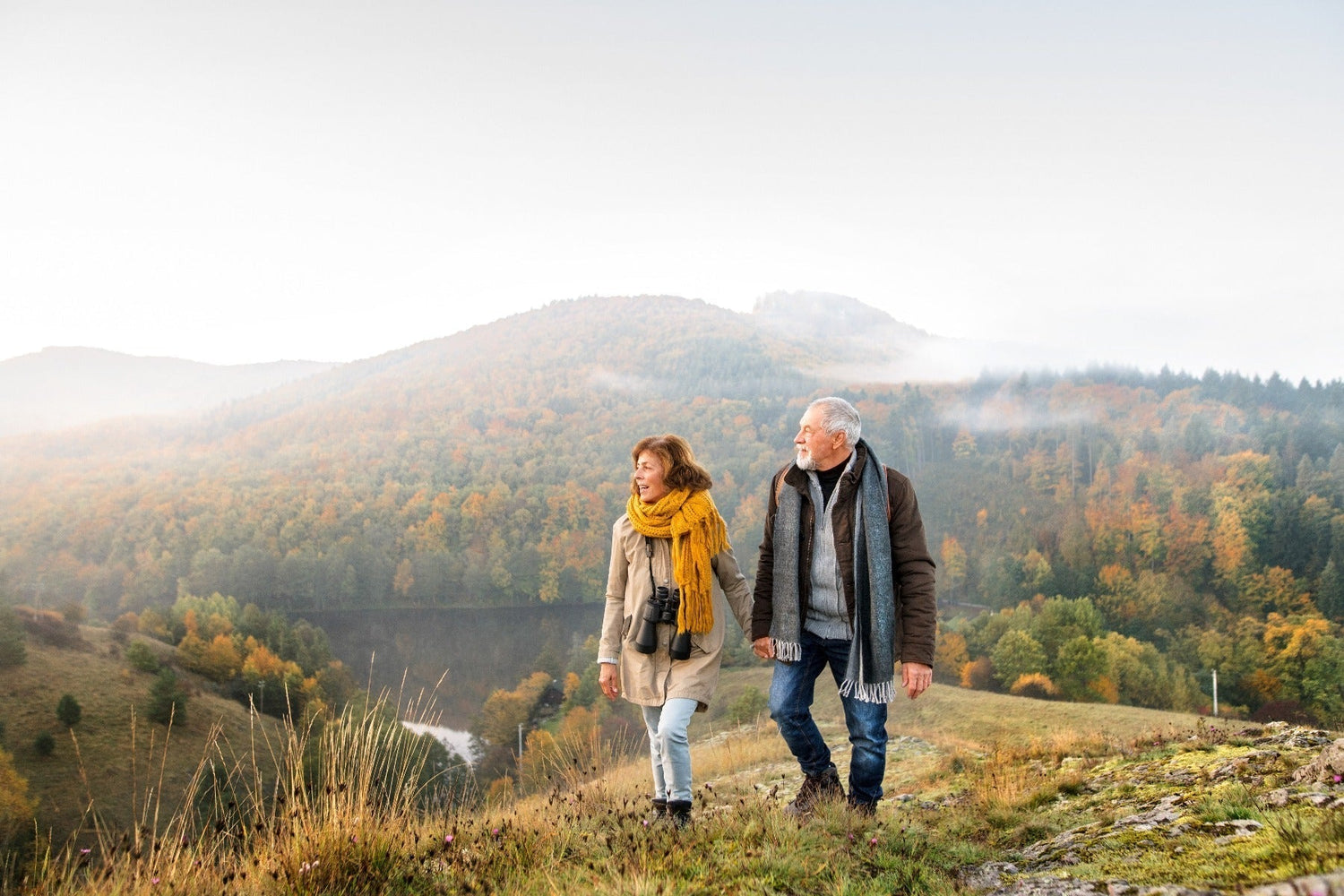 elderly couple walking